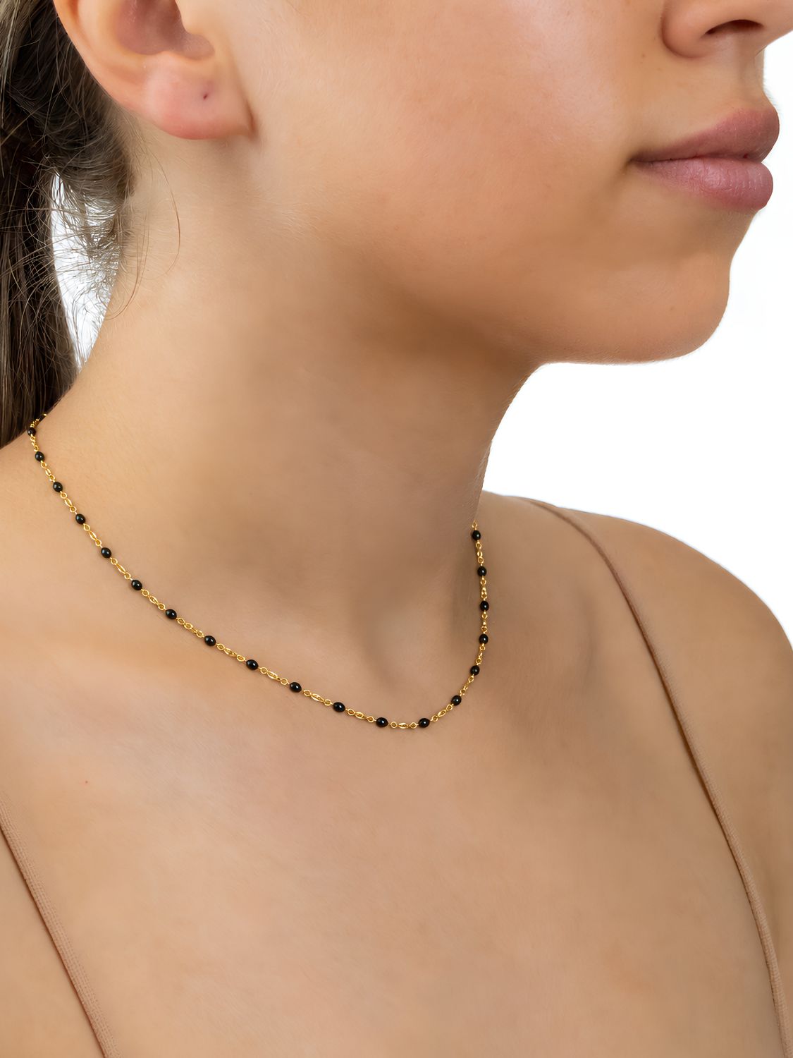 Kette Dots Schwarz Edelstahl Gold – Bild 4