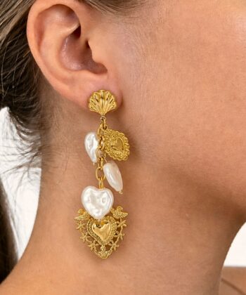 Ohrringe Hearts and Pearls Edelstahl Gold